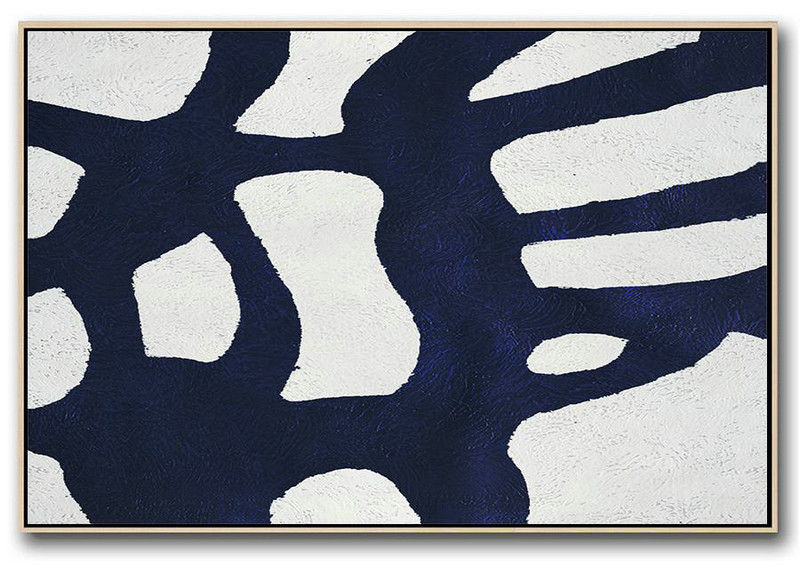 Hand Painted Original Art,Horizontal Abstract Painting Navy Blue Minimalist Painting On Canvas,Oversized Custom Canvas Art #F0V6